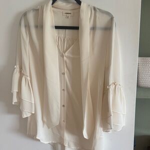 L'AGENCE Cream Silk Tie-Neck Button-Front Blouse